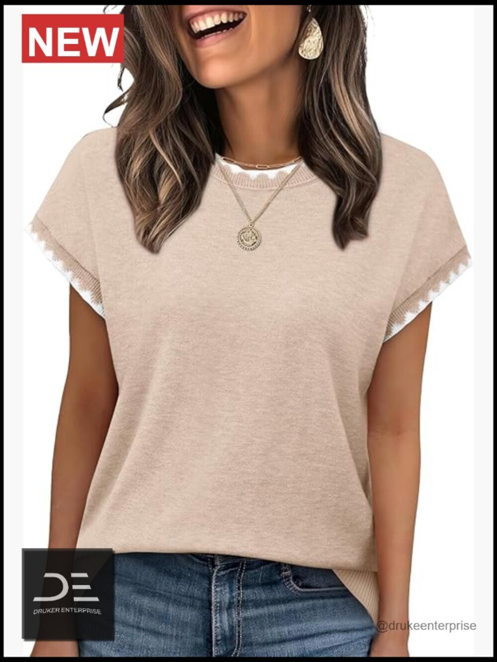 Womens Short Sleeve Sweater Pullover Crew Neck Summer Business Casual Top